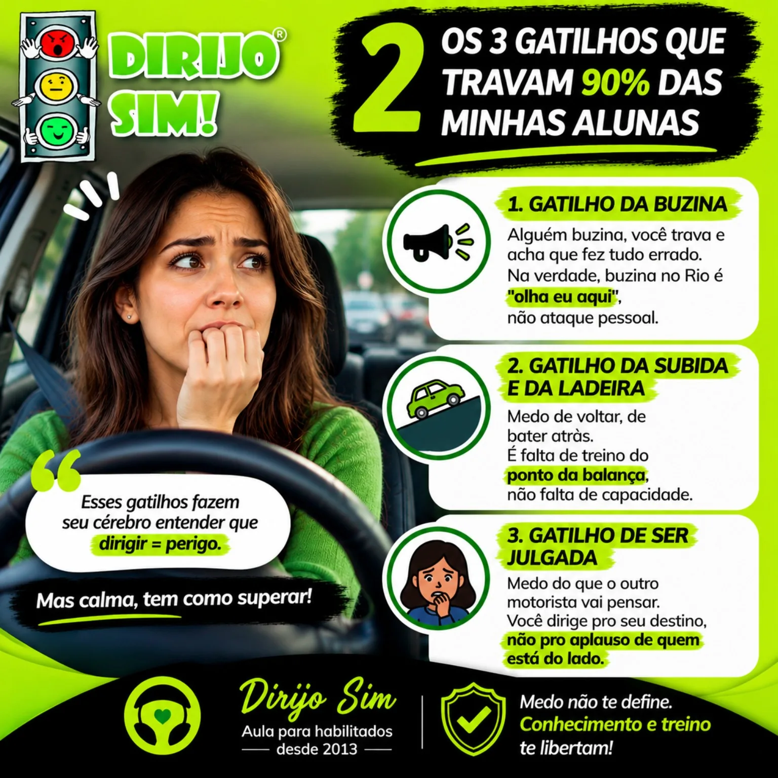 Conteúdo sobre gatilhos que geram insegurança ao dirigir